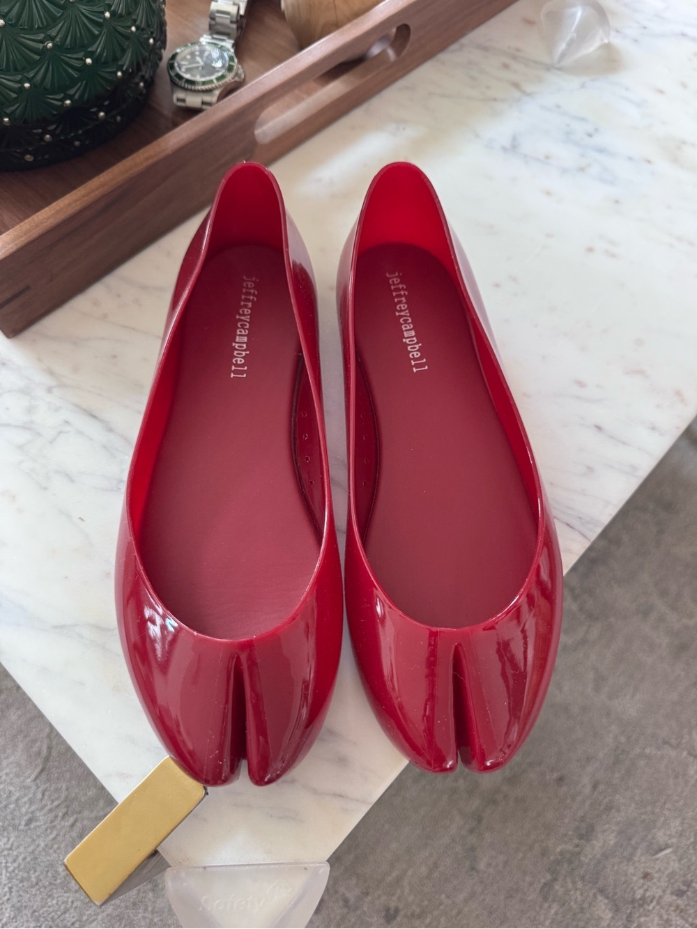 Jeffrey Campbell Red Patent Split-Toe Ballet Flats - Glossy Red